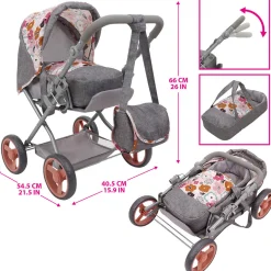 Flat River Group 509 Crew Kelly Deluxe Doll Pram with Melange Flora Design and Matching Bag* Stuffed Animals & Plush Toys