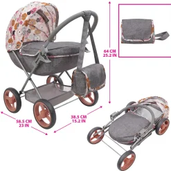 Flat River Group 509 Crew Melange Flora Deluxe Doll Pram with Matching Shoulder Bag* Stuffed Animals & Plush Toys