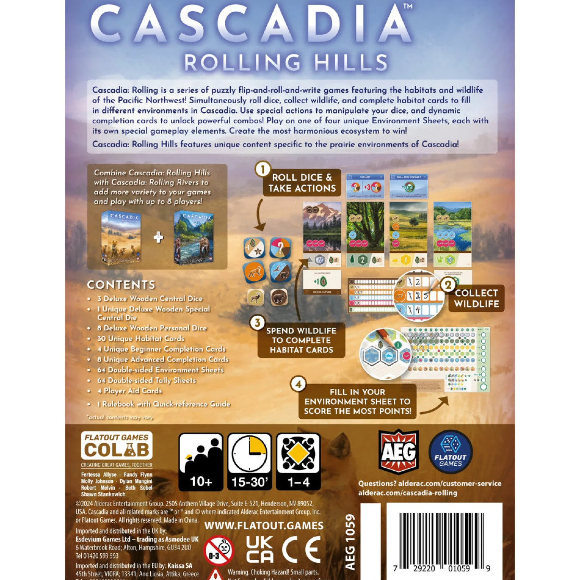Flat River Group AEG Cascadia: Rolling Hills - Dynamic Flip-Roll-Write Board Game for Families* Dice, Roll & Write Games