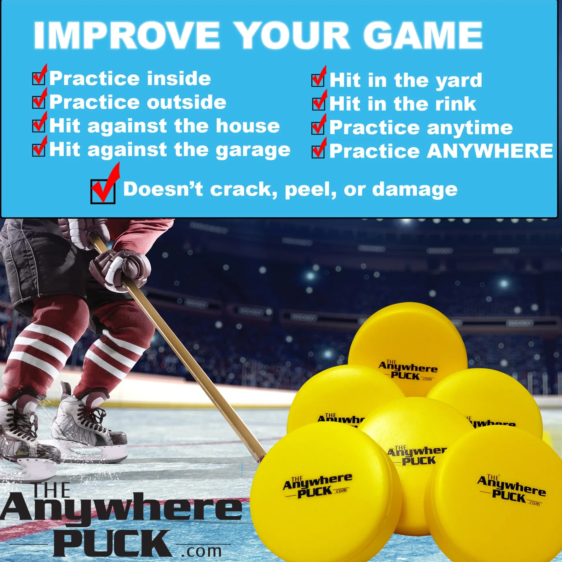Flat River Group Anywhere Sports The Anywhere Puck 6-Pack Yellow Foam Hockey Training Set for Kids* Toy Sports
