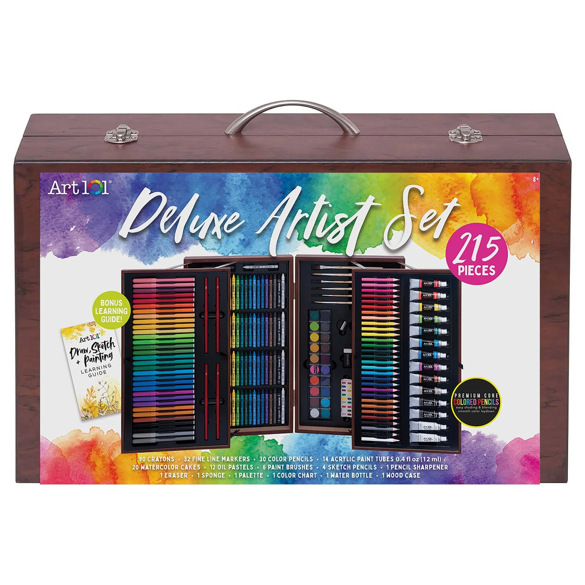 Educators Resource Art 101 Deluxe Wood Artist Set - 215 Piece Complete Art Studio* Drawing, Color & Painting