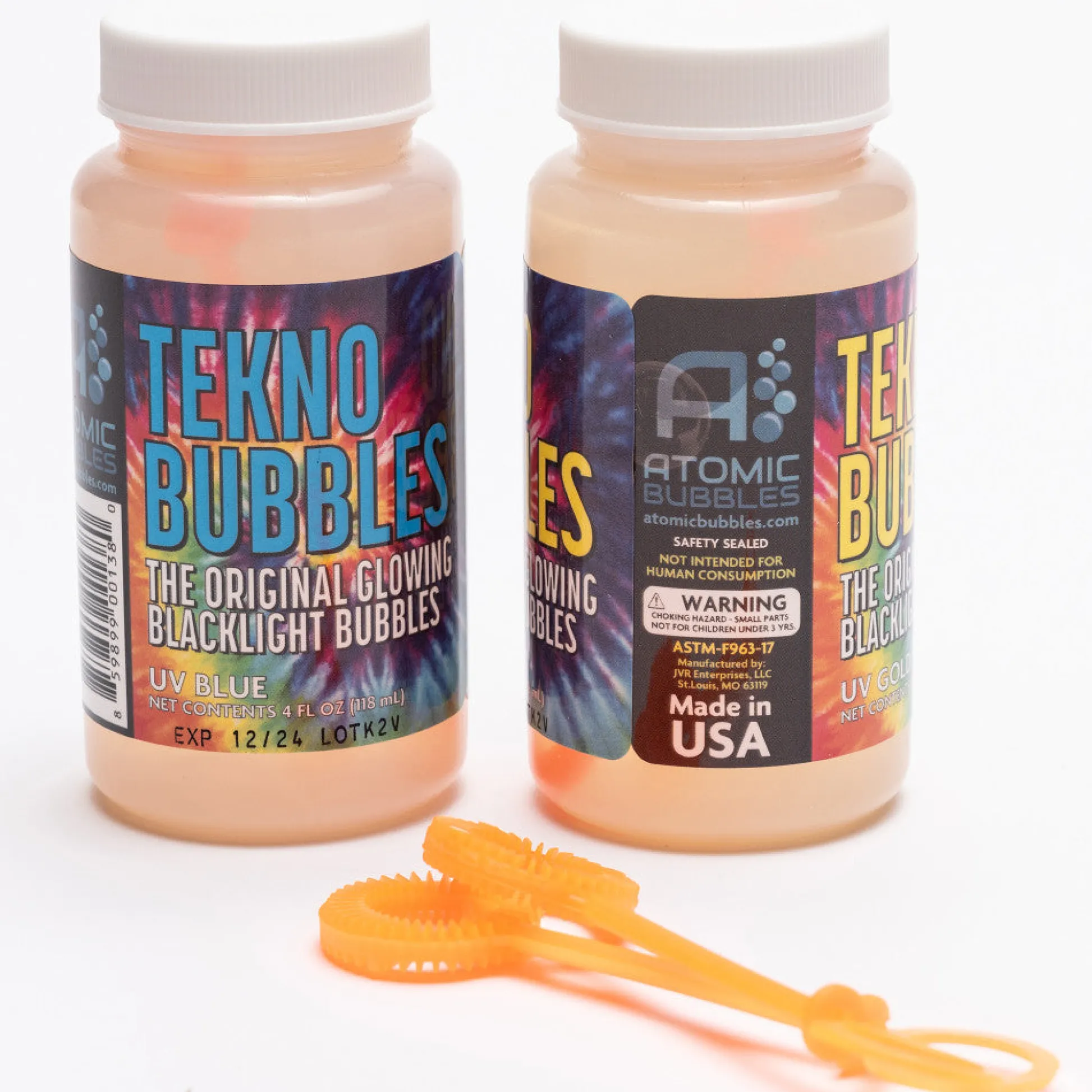 Flat River Group Atomic Bubbles Tekno Bubbles - UV Reactive Glowing Bubbles, 2 Pack (Gold & Blue)* Bubbles & Sidewalk Chalk