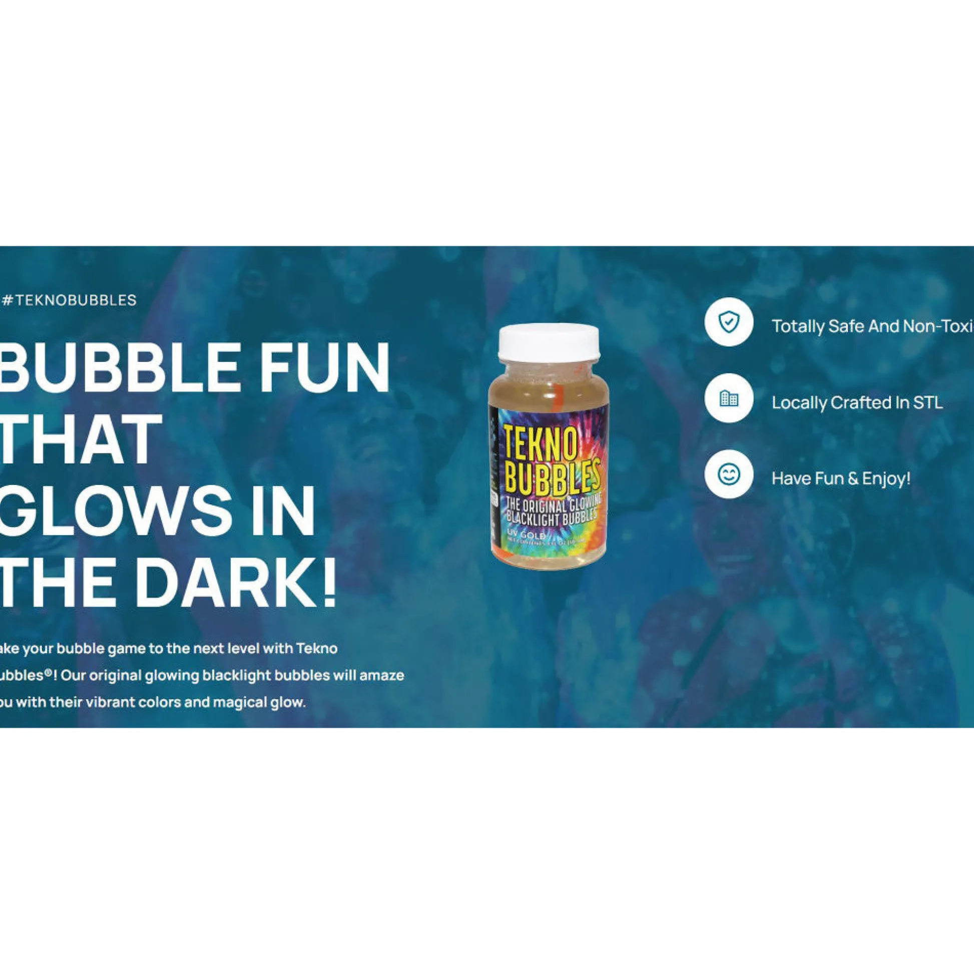 Flat River Group Atomic Bubbles Tekno Bubbles - UV Reactive Glowing Bubbles, 2 Pack (Gold & Blue)* Bubbles & Sidewalk Chalk