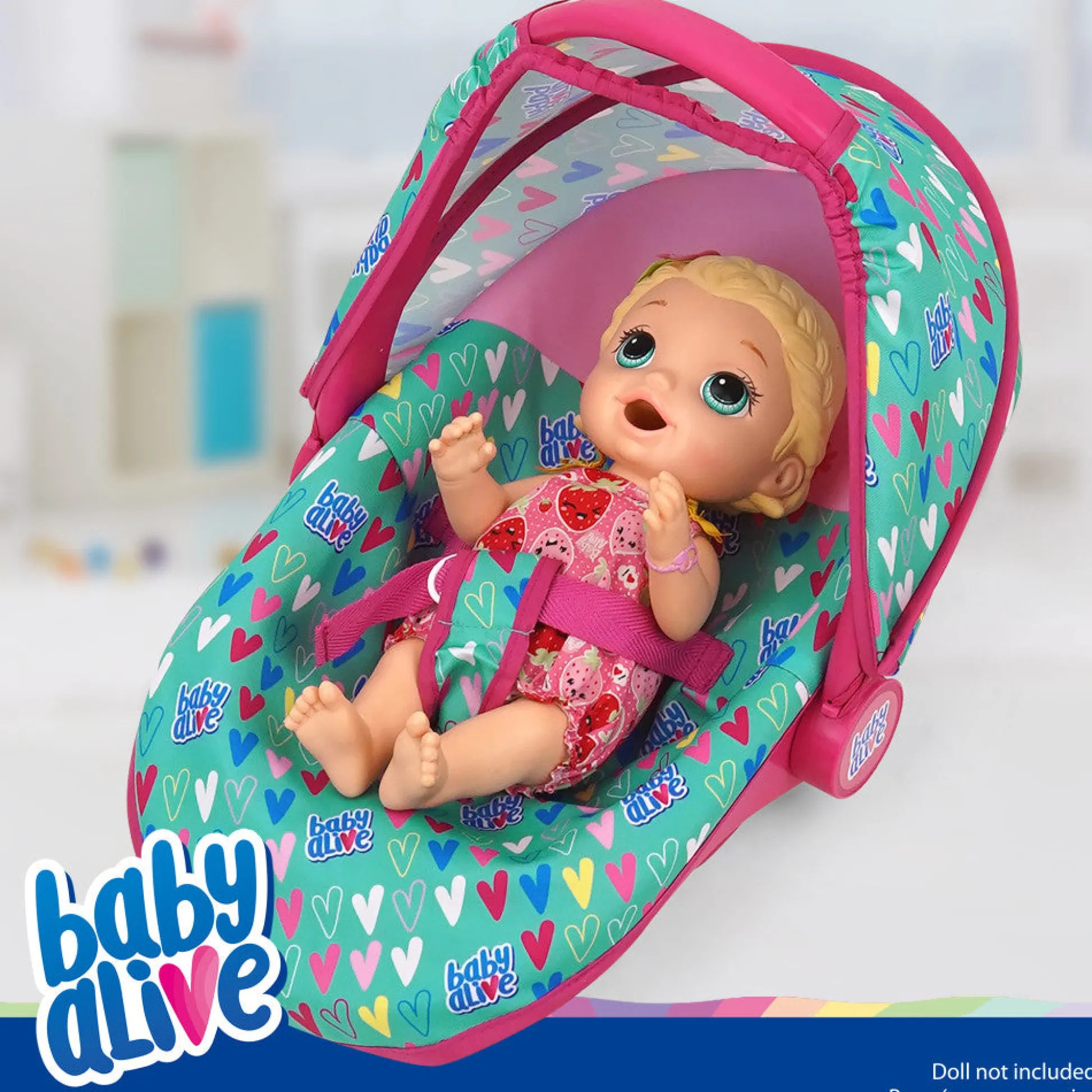Flat River Group Baby Alive Deluxe Doll Car Seat - Multi-Function, Pink & Green Hearts* Stuffed Animals & Plush Toys