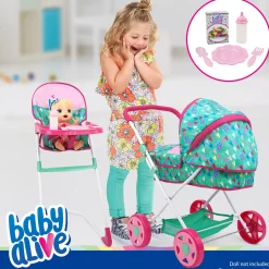 Flat River Group Baby Alive Travel N' Feed Playset - Pink and Green Hearts - 7pcs* Social & Emotional Skills|Stuffed Animals & Plush Toys