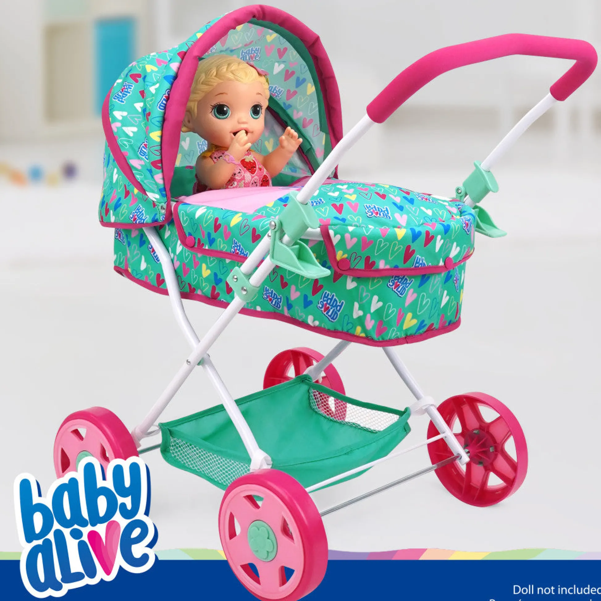 Flat River Group Baby Alive Travel N' Feed Playset - Pink and Green Hearts - 7pcs* Social & Emotional Skills|Stuffed Animals & Plush Toys