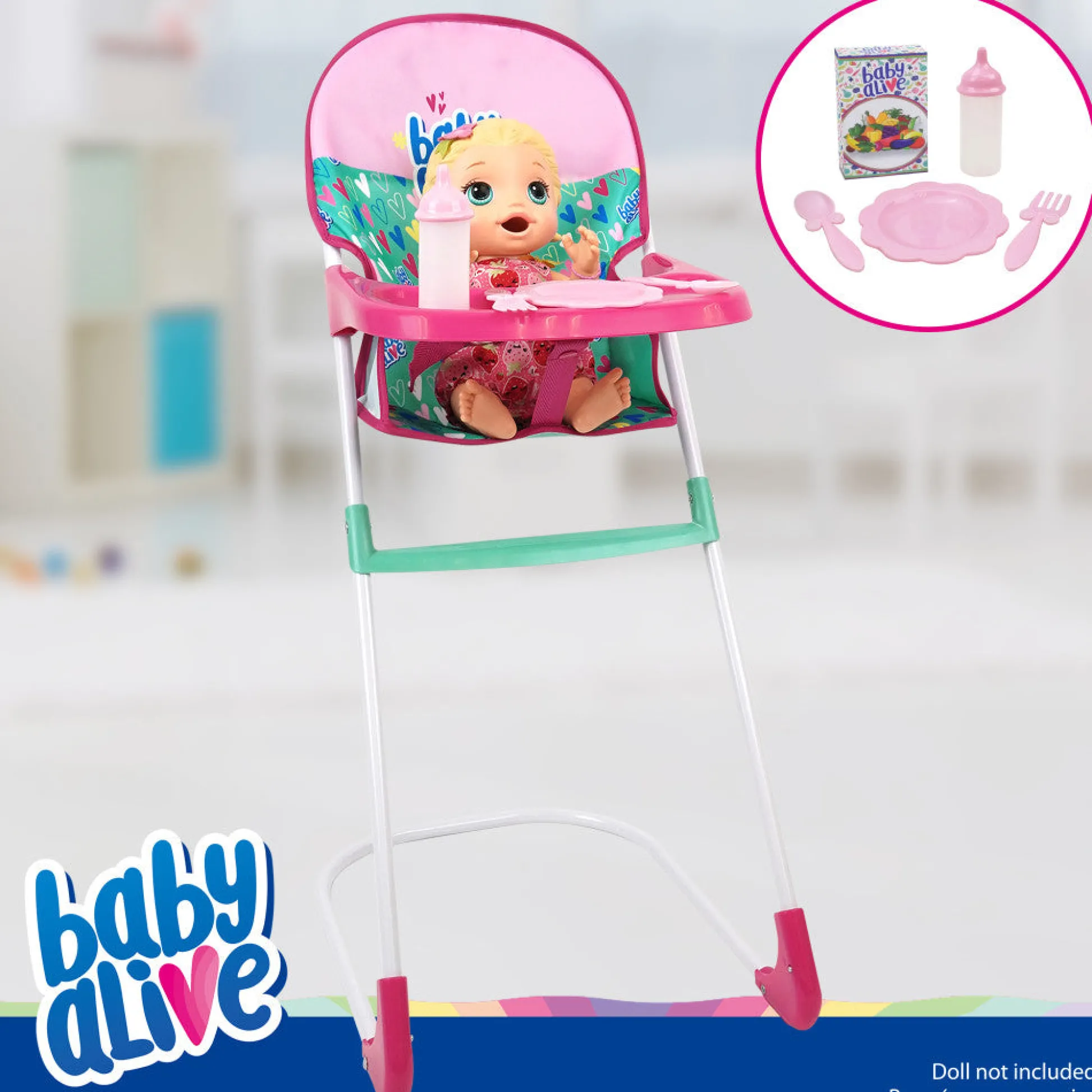 Flat River Group Baby Alive Travel N' Feed Playset - Pink and Green Hearts - 7pcs* Social & Emotional Skills|Stuffed Animals & Plush Toys