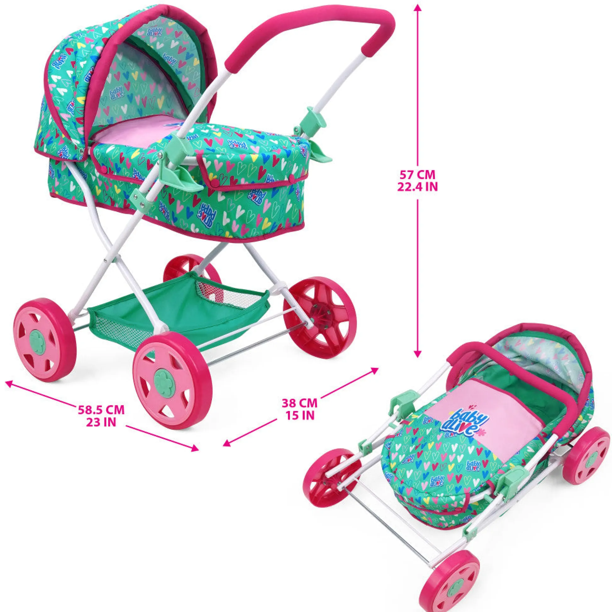 Flat River Group Baby Alive Travel N' Feed Playset - Pink and Green Hearts - 7pcs* Social & Emotional Skills|Stuffed Animals & Plush Toys