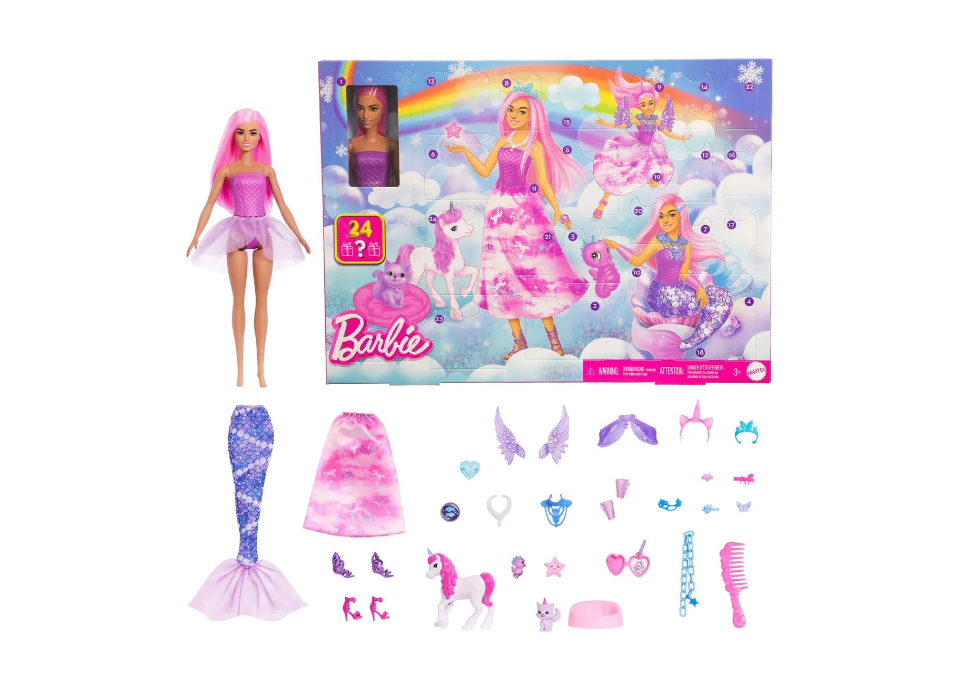 Macy's - Supplier Barbie Fantasy-Themed Advent Calendar with Pink-Haired Fashion Doll and 24 Magical Accessories* Fashion Dolls|Stuffed Animals & Plush Toys