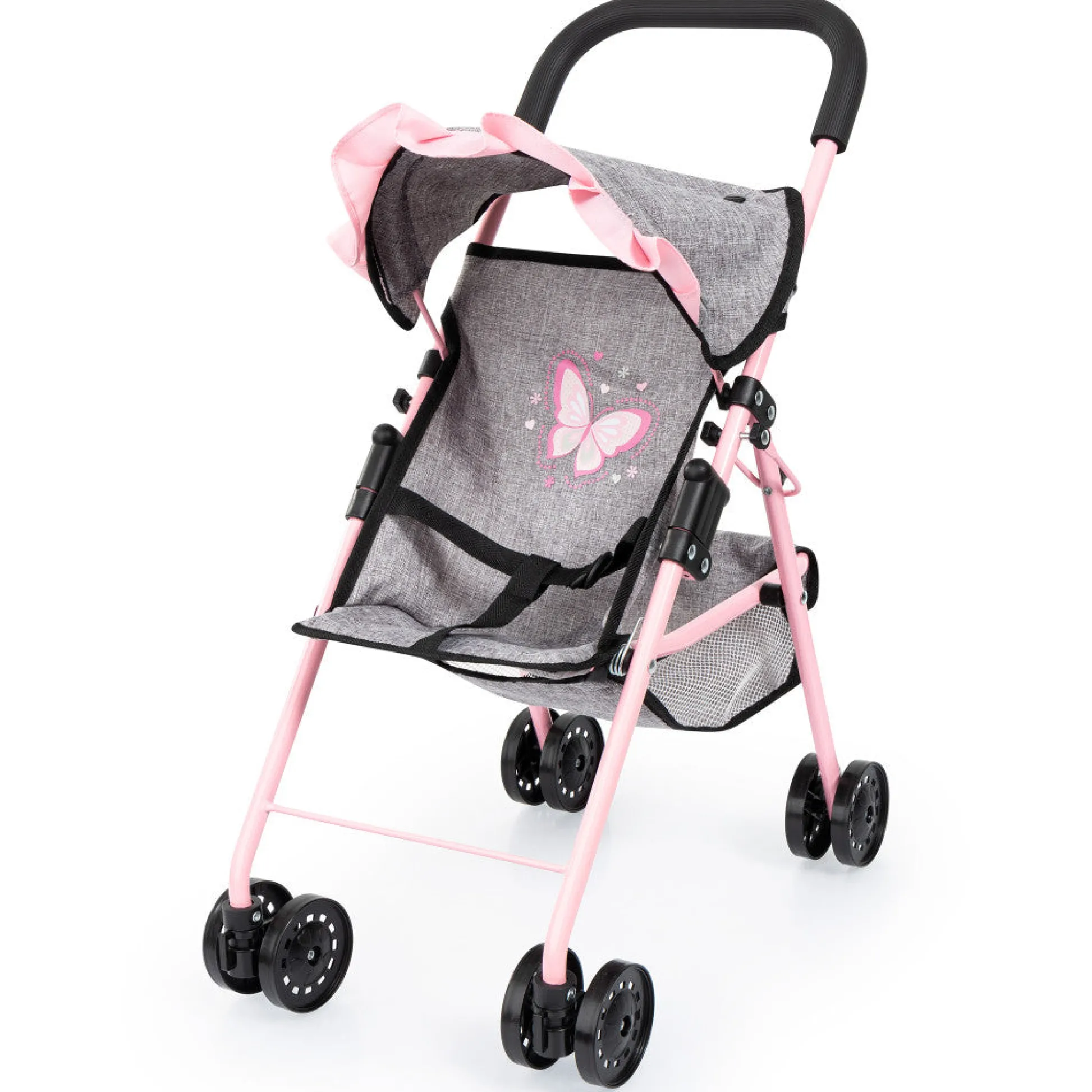 Flat River Group Bayer Design Doll Buggy Stroller - Butterfly Theme, Grey & Pink, Ages 3+* Social & Emotional Skills|Stuffed Animals & Plush Toys