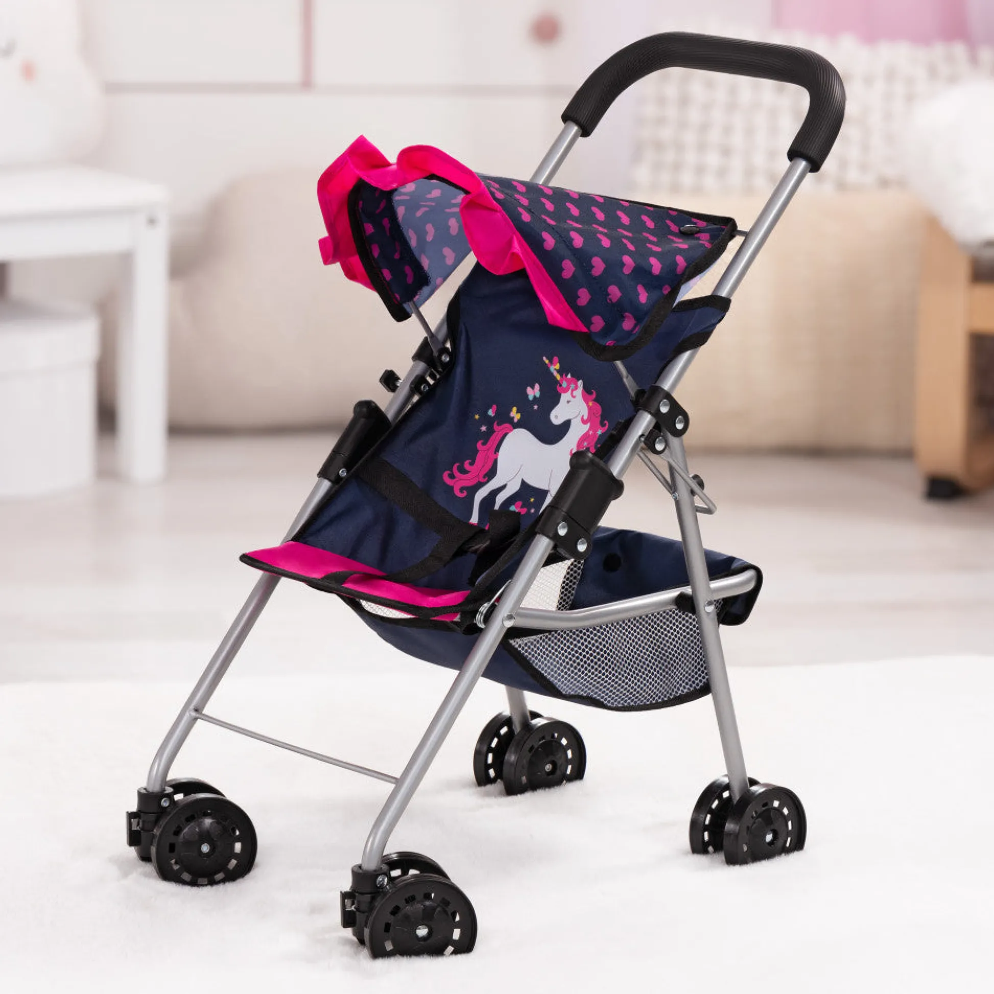 Flat River Group Bayer Design Dolls: Buggy Stroller with Unicorn Design, Blue and Pink Hearts, Ages 3+* Stuffed Animals & Plush Toys