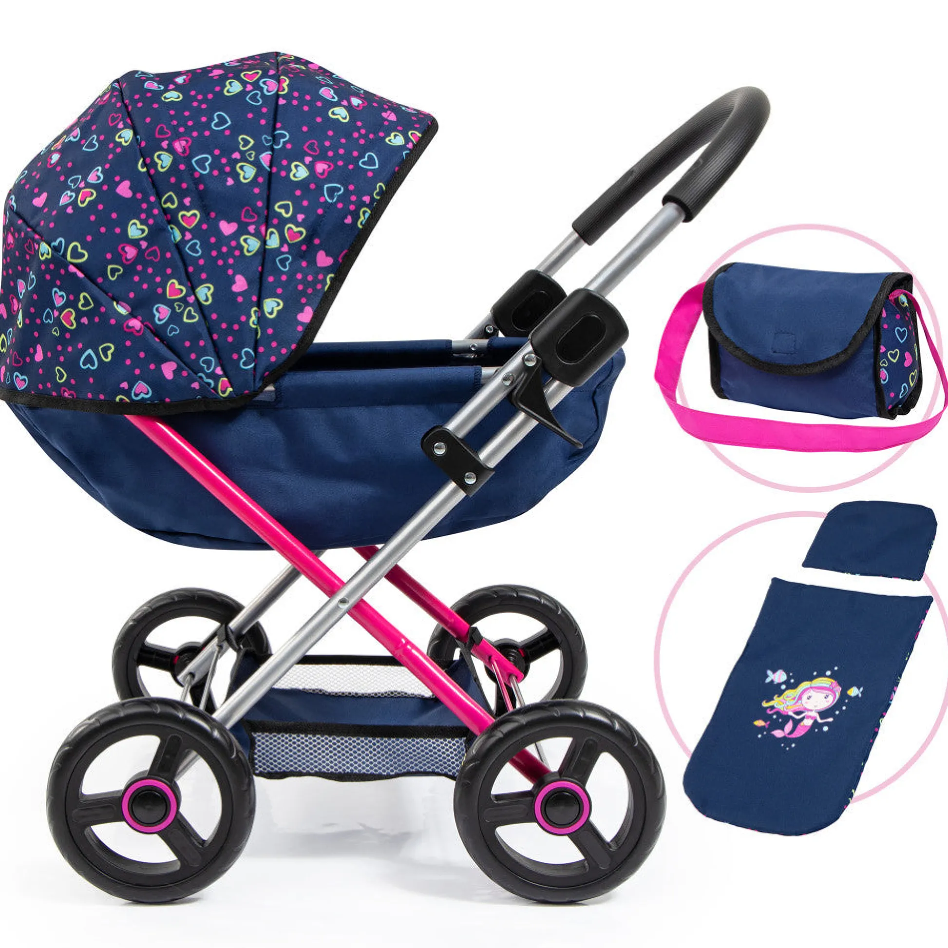 Flat River Group Bayer Design Dolls: Pram Cosy with Blanket and Pillow - Blue, Pink, Hearts* Stuffed Animals & Plush Toys|Social & Emotional Skills