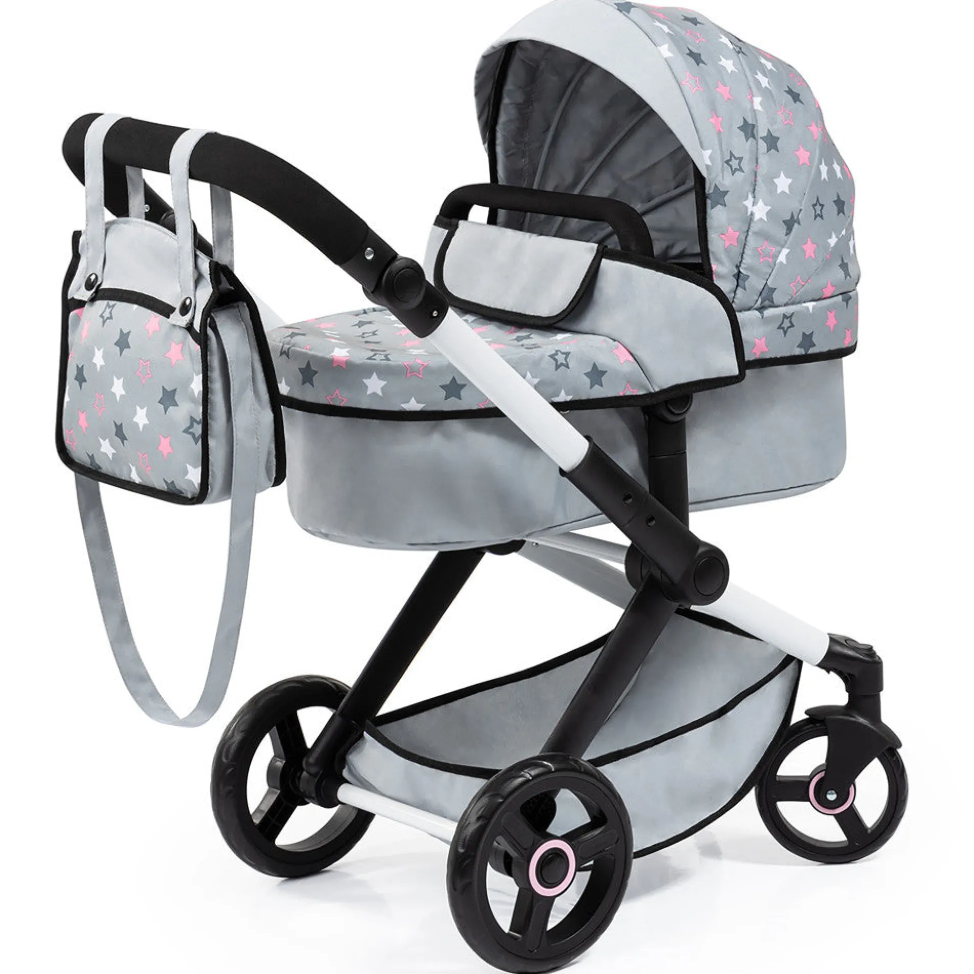 Flat River Group Bayer Design Dolls Pram Xeo - Convertible, Grey, Pink, Stars* Stuffed Animals & Plush Toys|Social & Emotional Skills