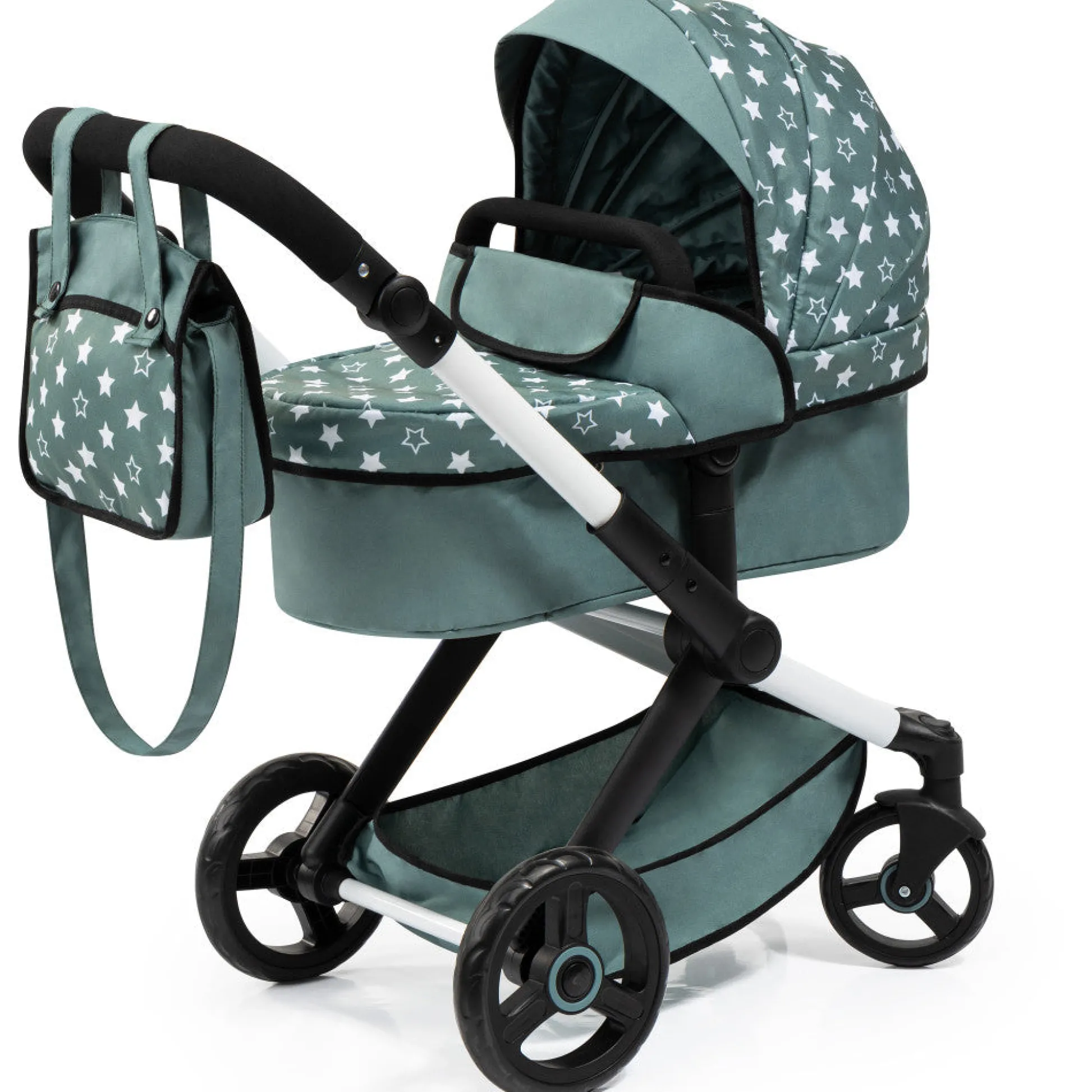 Flat River Group Bayer Design Dolls Pram Xeo: Stars Green & White with Matching Handbag* Stuffed Animals & Plush Toys
