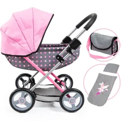 Flat River Group Bayer Design Fairy Polka Dot Doll Pram - Grey & Pink with Accessories* Stuffed Animals & Plush Toys