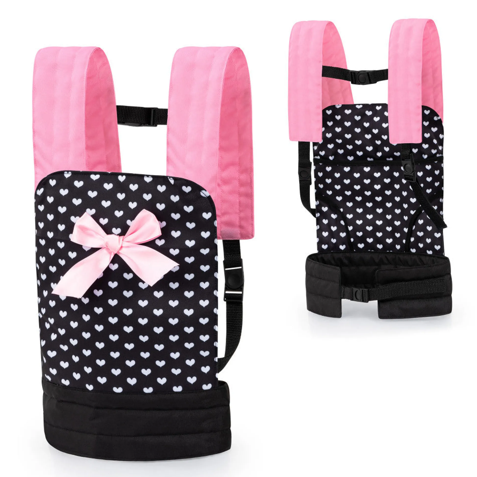 Flat River Group Bayer Design Heart Pattern Doll Carrier, Adjustable - Pink & Black* Social & Emotional Skills|Stuffed Animals & Plush Toys