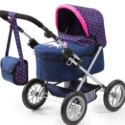 Flat River Group Bayer Design Trendy Doll Pram, Adjustable Handle, Blue Pink Hearts* Stuffed Animals & Plush Toys