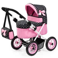 Flat River Group Bayer Design Trendy Doll Pram, Hearts Black & Pink with Shoulder Bag* Stuffed Animals & Plush Toys|Social & Emotional Skills