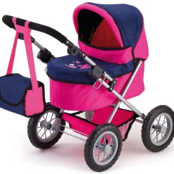 Flat River Group Bayer Design Trendy Doll Pram, Adjustable Handle, Blue & Hot Pink with Butterfly Motif* Stuffed Animals & Plush Toys|Social & Emotional Skills
