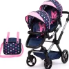 Flat River Group Bayer Design Twin Doll Pram, Stars Navy & Pink with Matching Handbag* Social & Emotional Skills|Stuffed Animals & Plush Toys