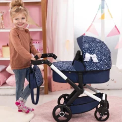 Flat River Group Bayer Design Xeo Pram Doll Stroller - Blue and White Circles for 18
