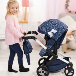 Flat River Group Bayer Design Xeo Pram Doll Stroller - Blue and White Circles for 18