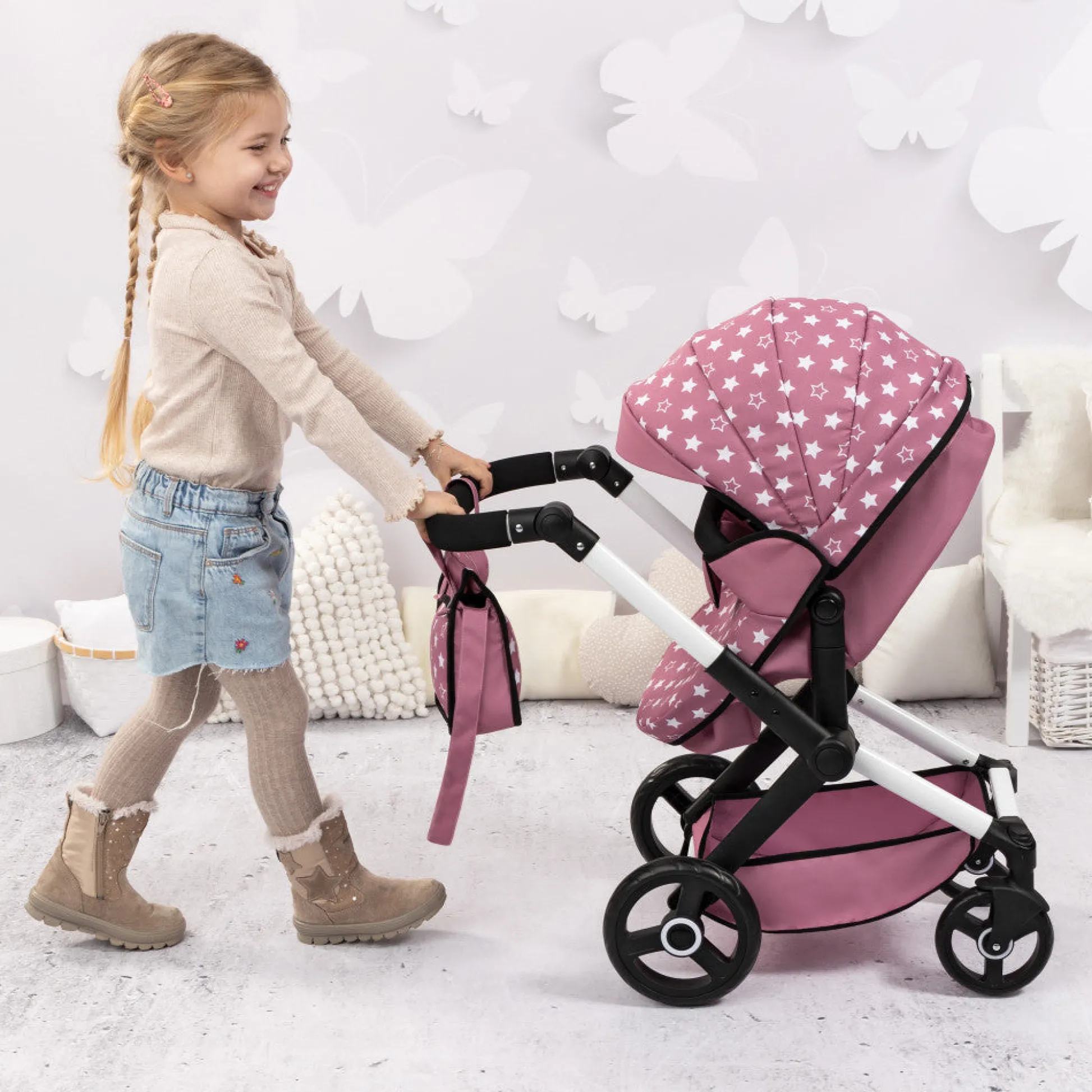 Flat River Group Bayer Design Xeo Pram Playset for Dolls - Pink, White, Stars* Stuffed Animals & Plush Toys