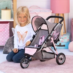 Flat River Group Bayer Dolls Twin 3 Wheel Jogger with Embroidered Butterfly Detail* Stuffed Animals & Plush Toys