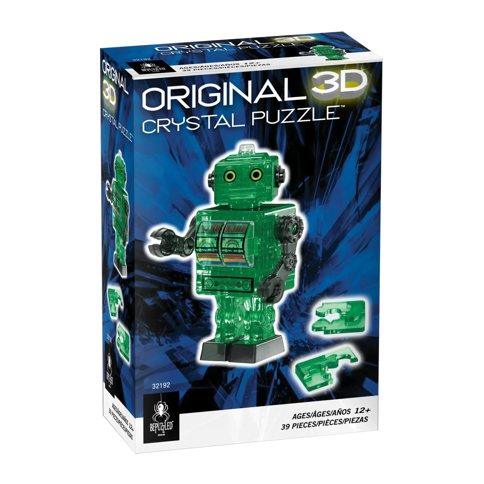 AreYouGame BePuzzled 3D Crystal Puzzle - Tin Robot (Green), 39 Pcs* Puzzles