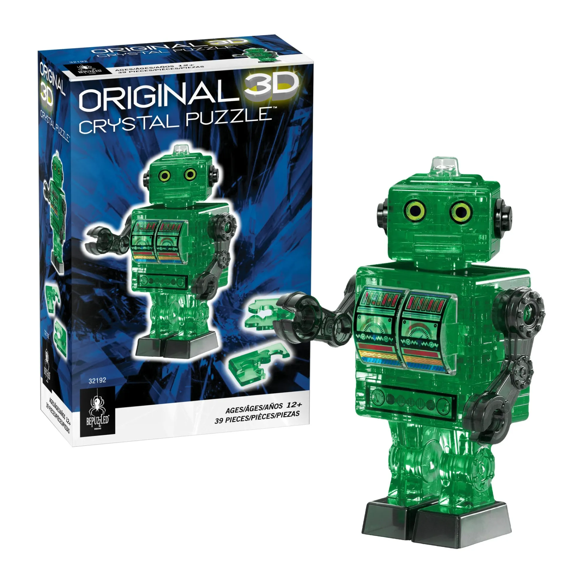 AreYouGame BePuzzled 3D Crystal Puzzle - Tin Robot (Green), 39 Pcs* Puzzles