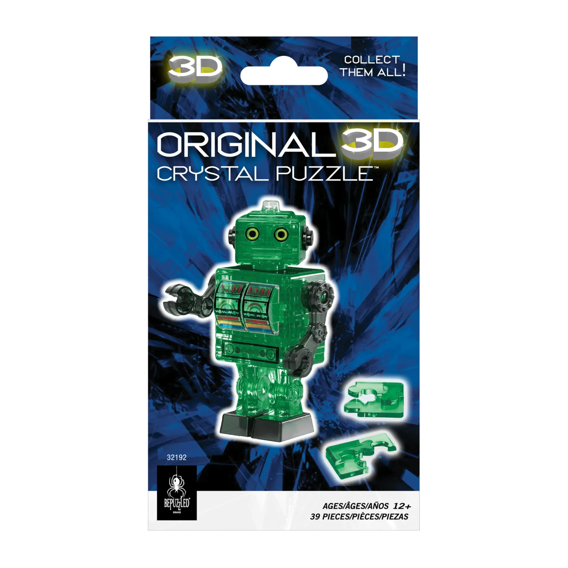 AreYouGame BePuzzled 3D Crystal Puzzle - Tin Robot (Green), 39 Pcs* Puzzles