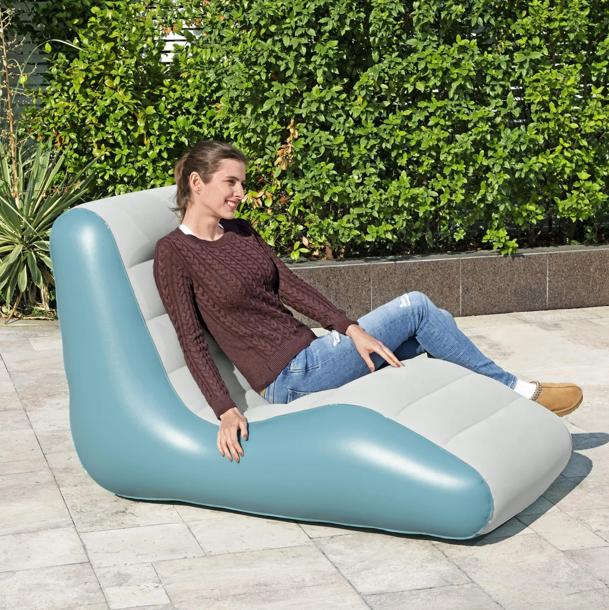Flat River Group Bestway Leisure Luxe Chaise Lounger Inflatable Air Recliner - Blue & Grey* Swimming Pools & Water Toys