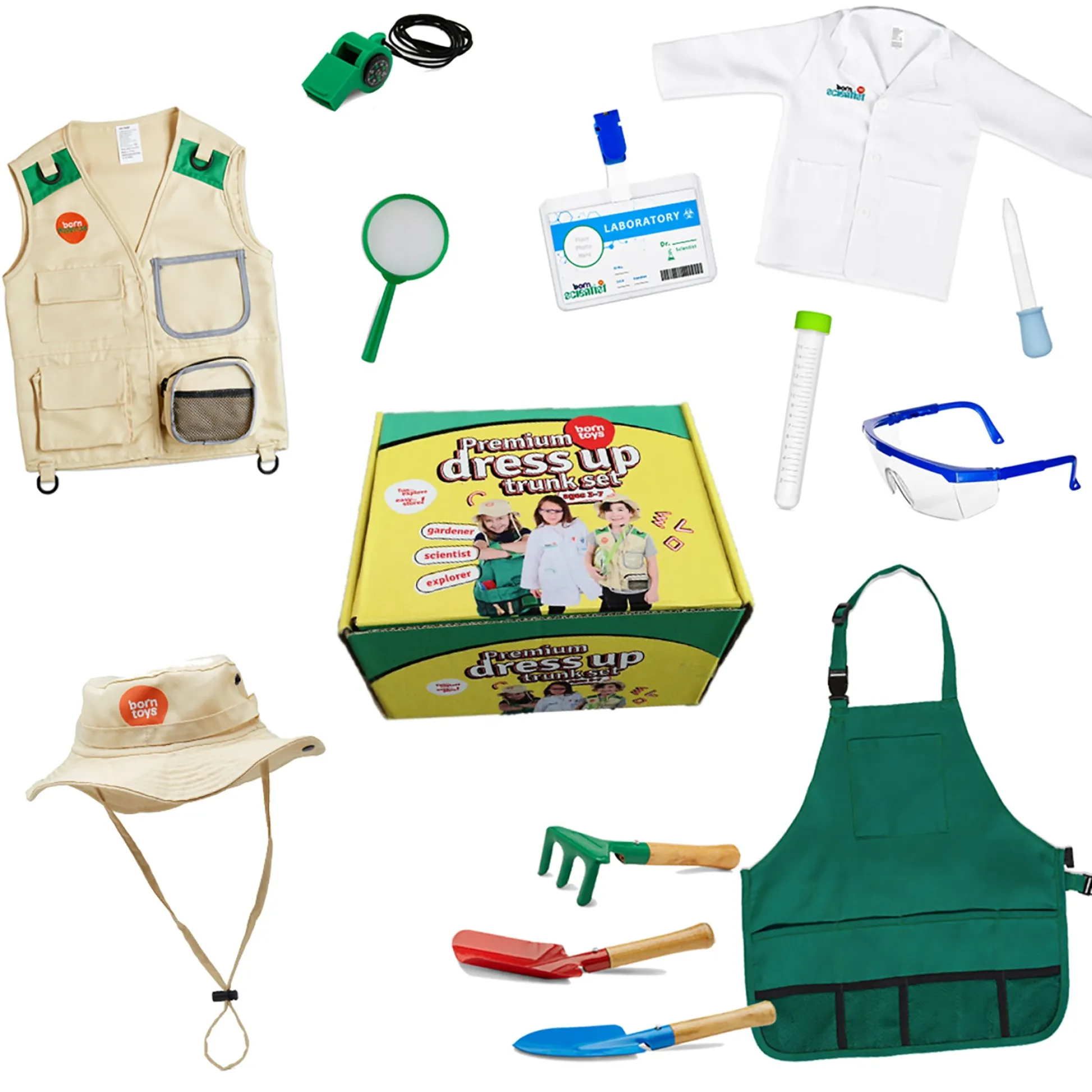 Educators Resource Bintiva 3-in-1 Dress Up Trunk Set - Scientist, Explorer, Gardener* Dress Up & Accessories|Social & Emotional Skills