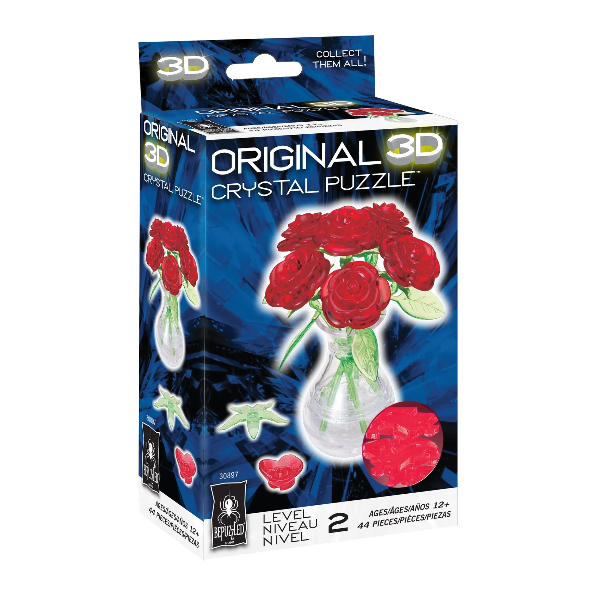 AreYouGame Blossom & Bloom 3D Crystal Puzzle - Roses in a Vase, 44 Pieces* Puzzles