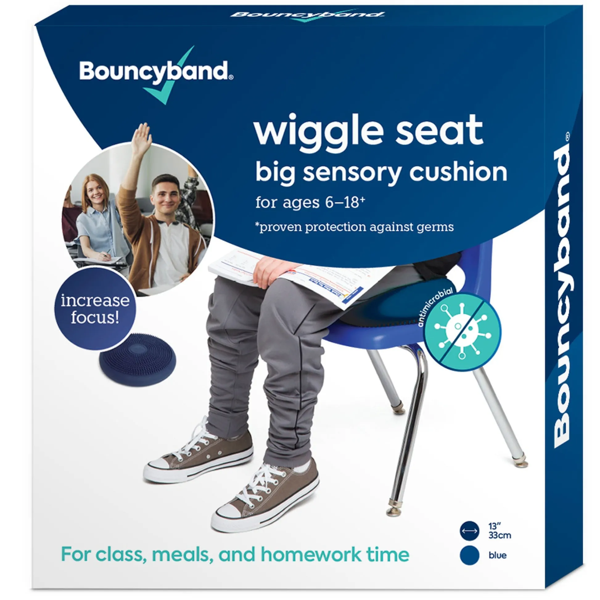 Educators Resource Bouncyband Antimicrobial Wiggle Seat Sensory Cushion, Blue 13"/33cm* Preschool Education Toys & Activities