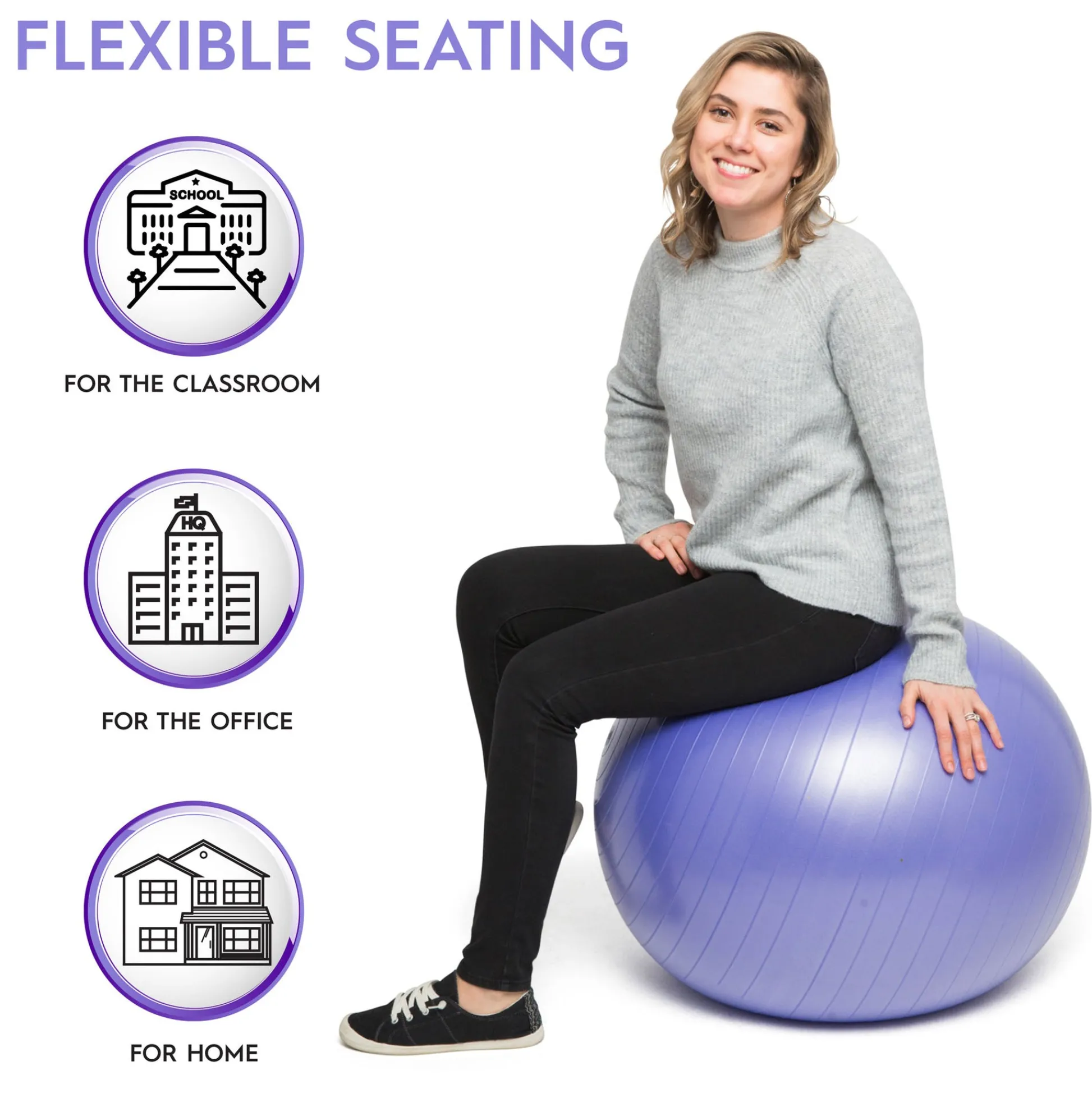 Educators Resource Bouncyband® Balance Ball, 65cm, Vibrant Purple - Stay Active & Focused* Activities & Games