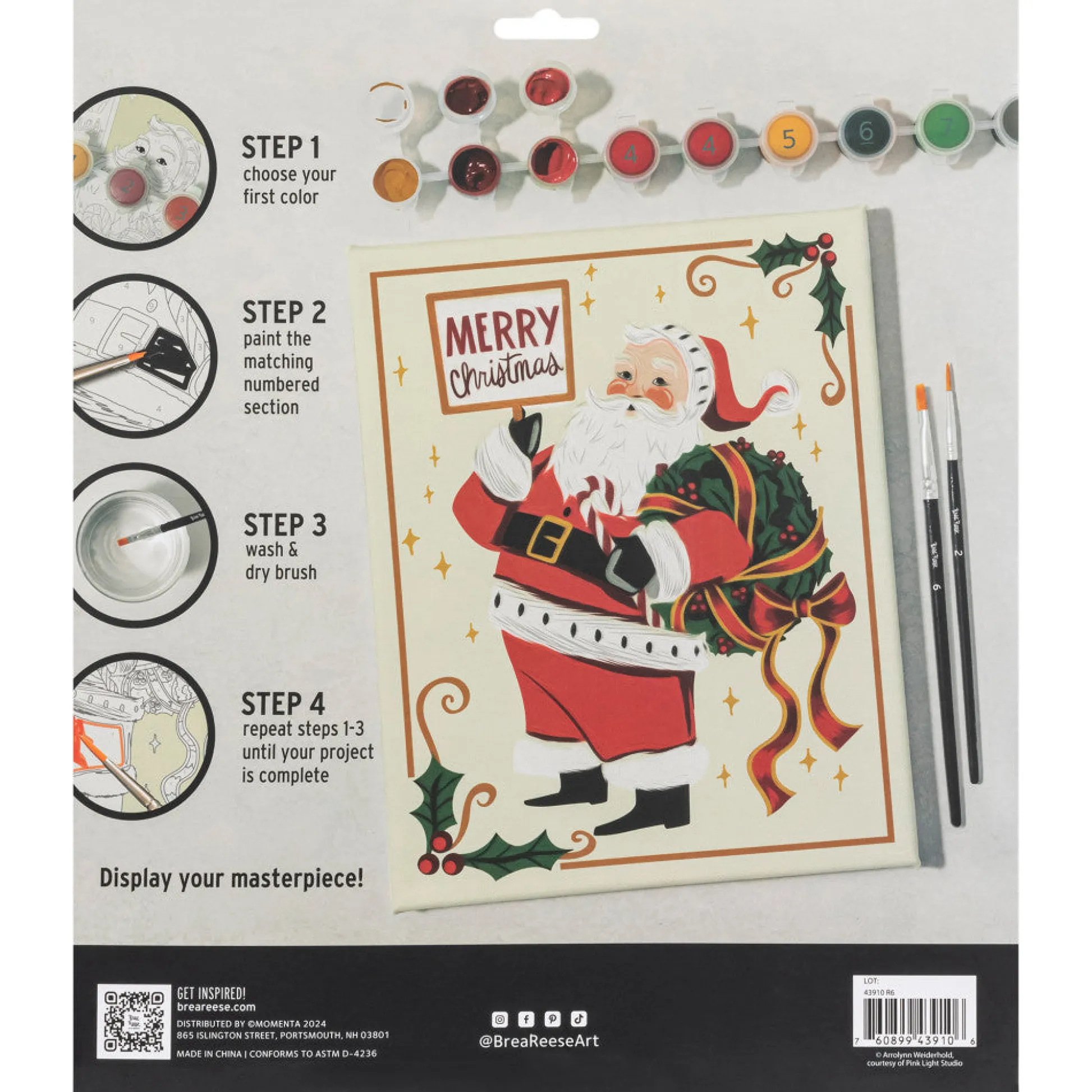 Flat River Group Brea Reese Holiday Santa Acrylic Paint-By-Number Kit* Drawing, Color & Painting