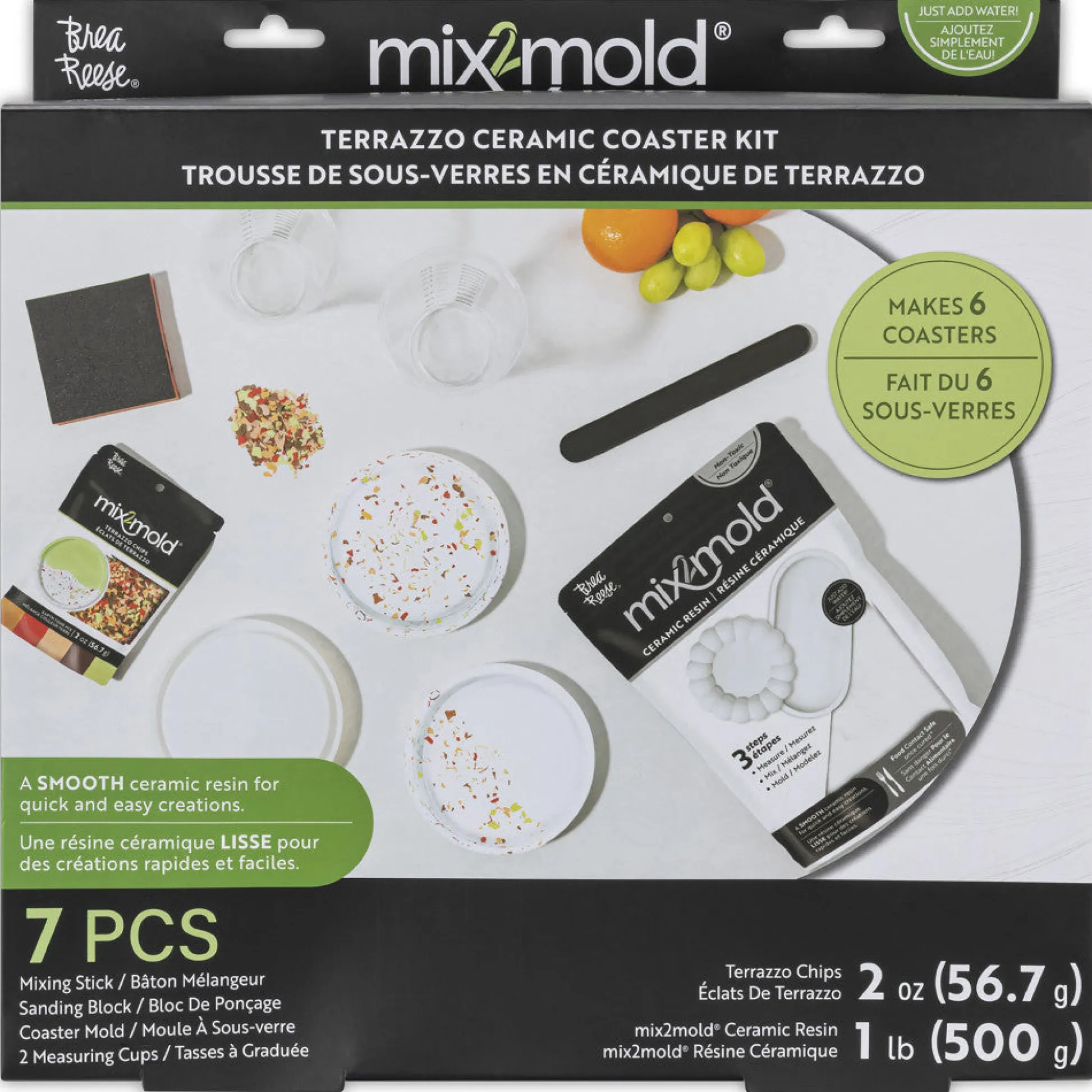 Flat River Group Brea Reese Mix2Mold Pastel Terrazzo DIY Ceramic Coaster Kit - Creates 6 Coasters* Crafts & Activities
