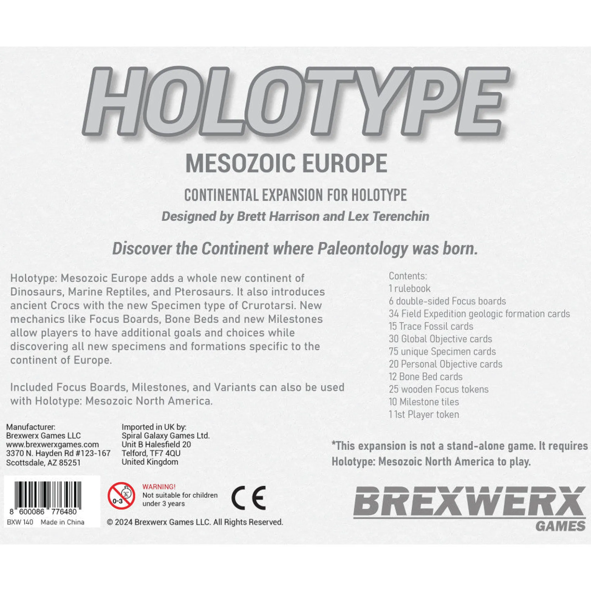 Flat River Group Brexwerx Games: Holotype - Mesozoic Europe Expansion - Paleontology Strategy Board Game* Role-Playing Games|Board Games