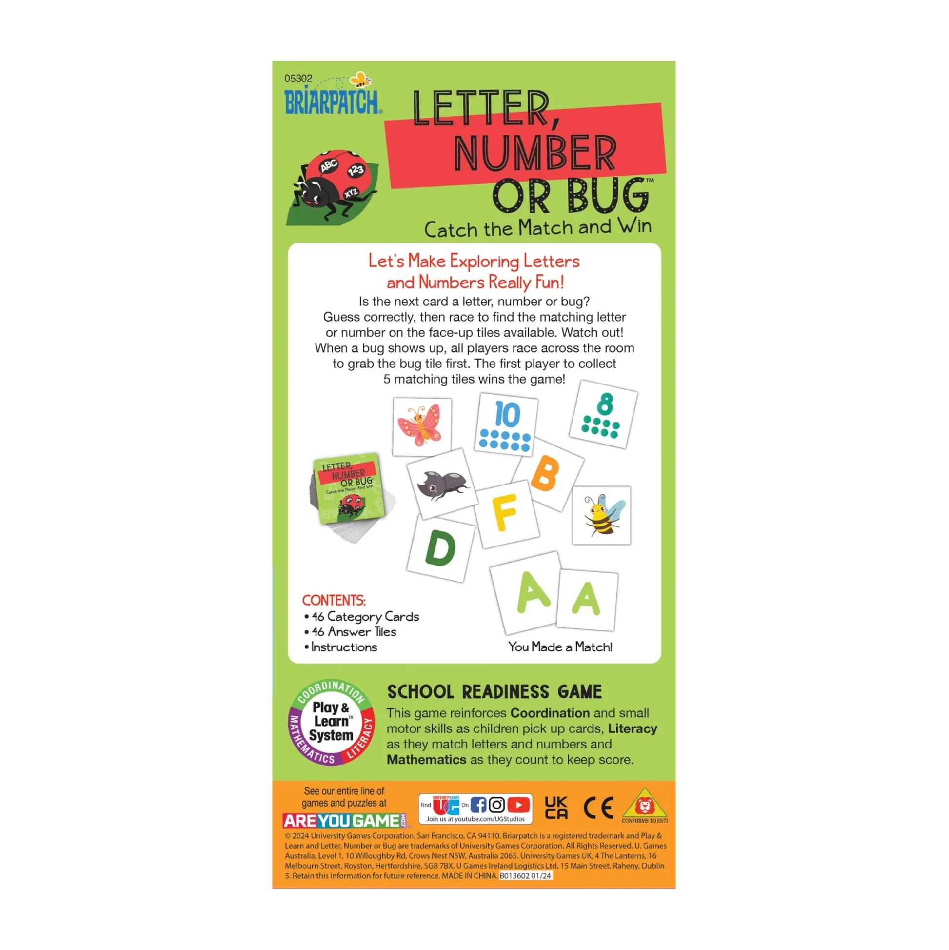 AreYouGame Briarpatch Letter, Number or Bug - Preschool Matching Game* Preschool Education Toys & Activities