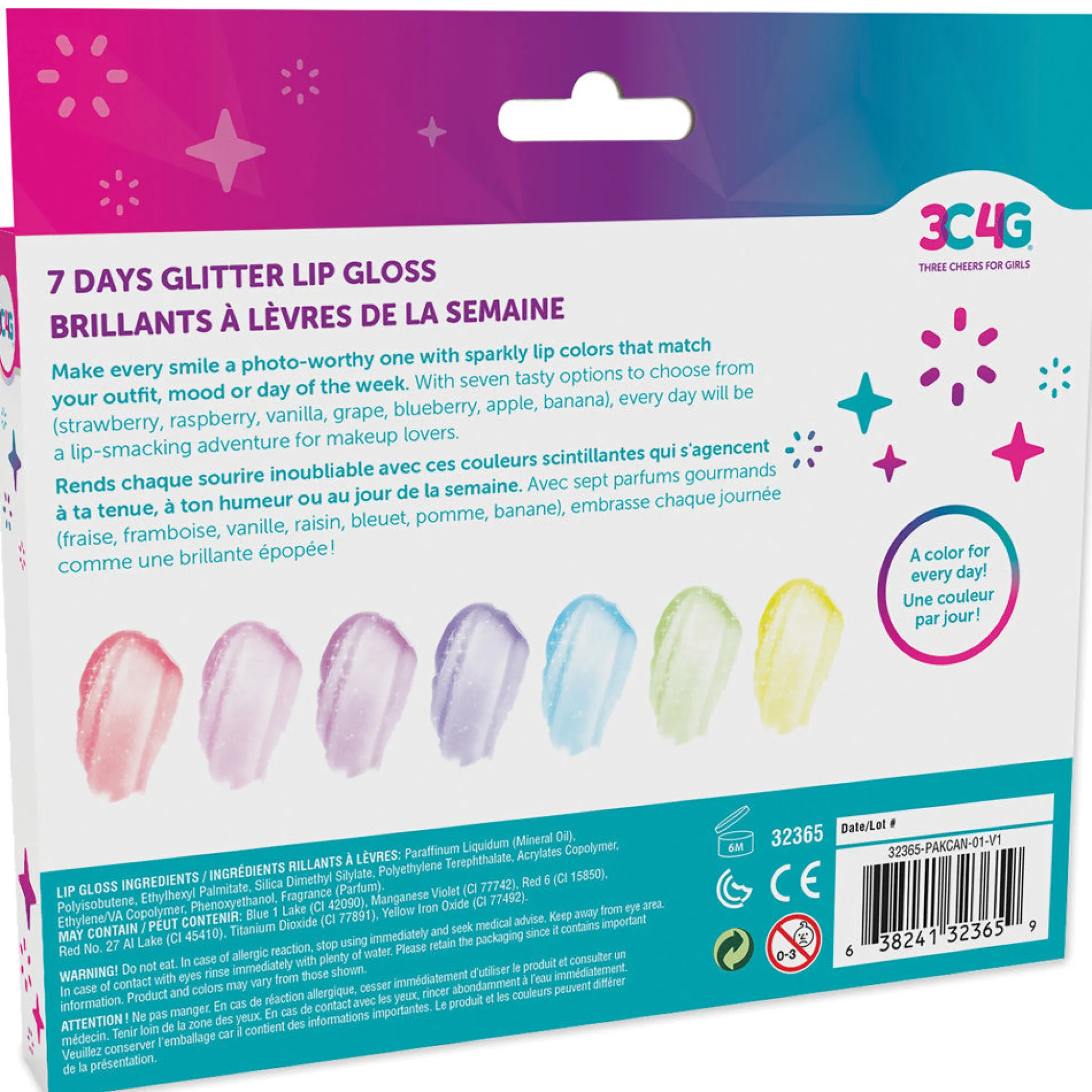 Flat River Group 3C4G Sparkle Collection 7-Day Glitter Lip Gloss Set for Kids* Crafts & Activities