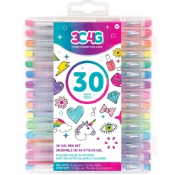 Flat River Group 3C4G Vibrant Gel Pen Set, 30-Piece with Color-In Stickers* Drawing, Color & Painting