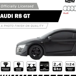 Flat River Group CMJ RC Cars Audi R8 GT - Black - 1:24 Scale Remote Control Car with LED Headlights and 2.4GHz Racing Frequency* Rc Cars & Flight