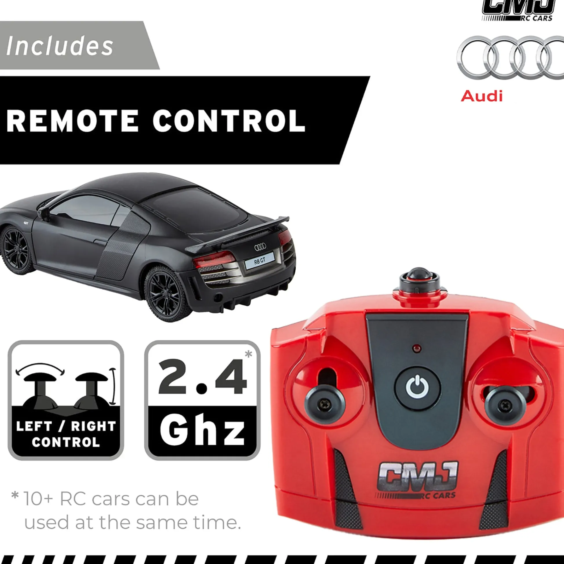Flat River Group CMJ RC Cars Audi R8 GT - Black - 1:24 Scale Remote Control Car with LED Headlights and 2.4GHz Racing Frequency* Rc Cars & Flight