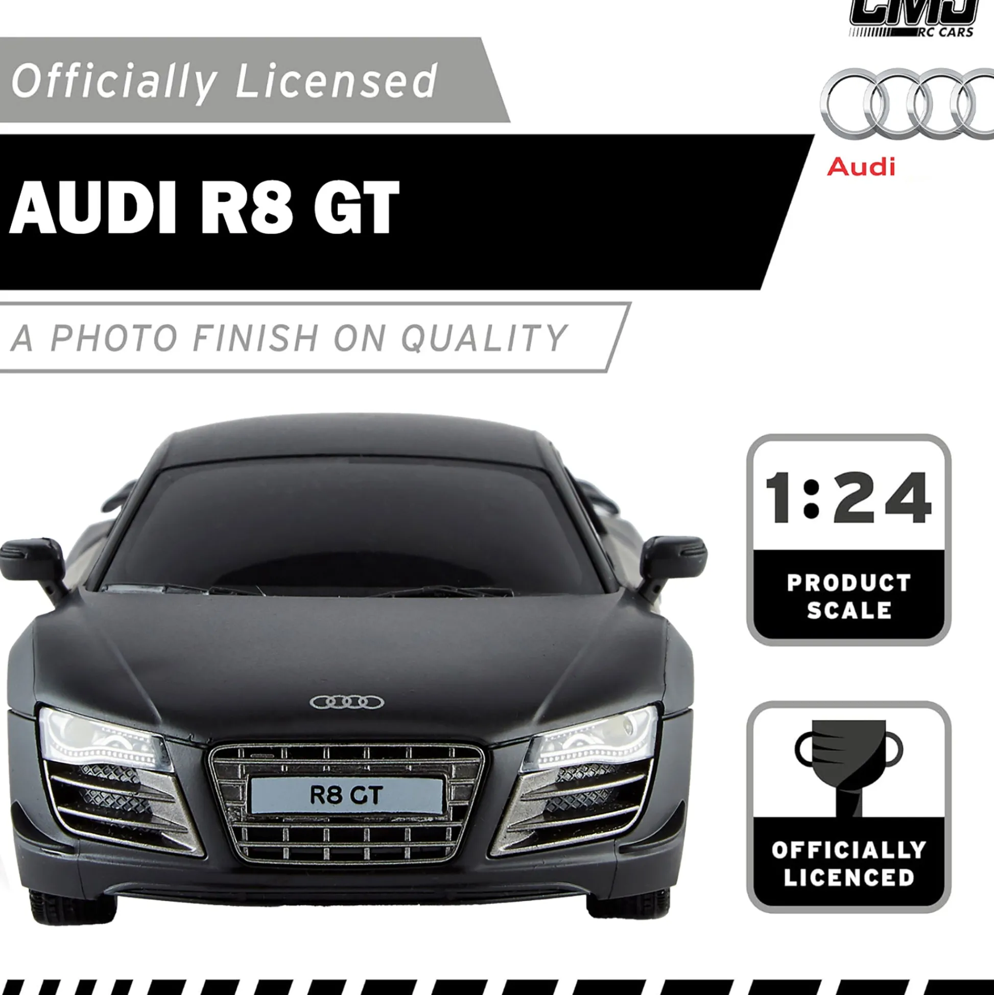 Flat River Group CMJ RC Cars Audi R8 GT - Black - 1:24 Scale Remote Control Car with LED Headlights and 2.4GHz Racing Frequency* Rc Cars & Flight