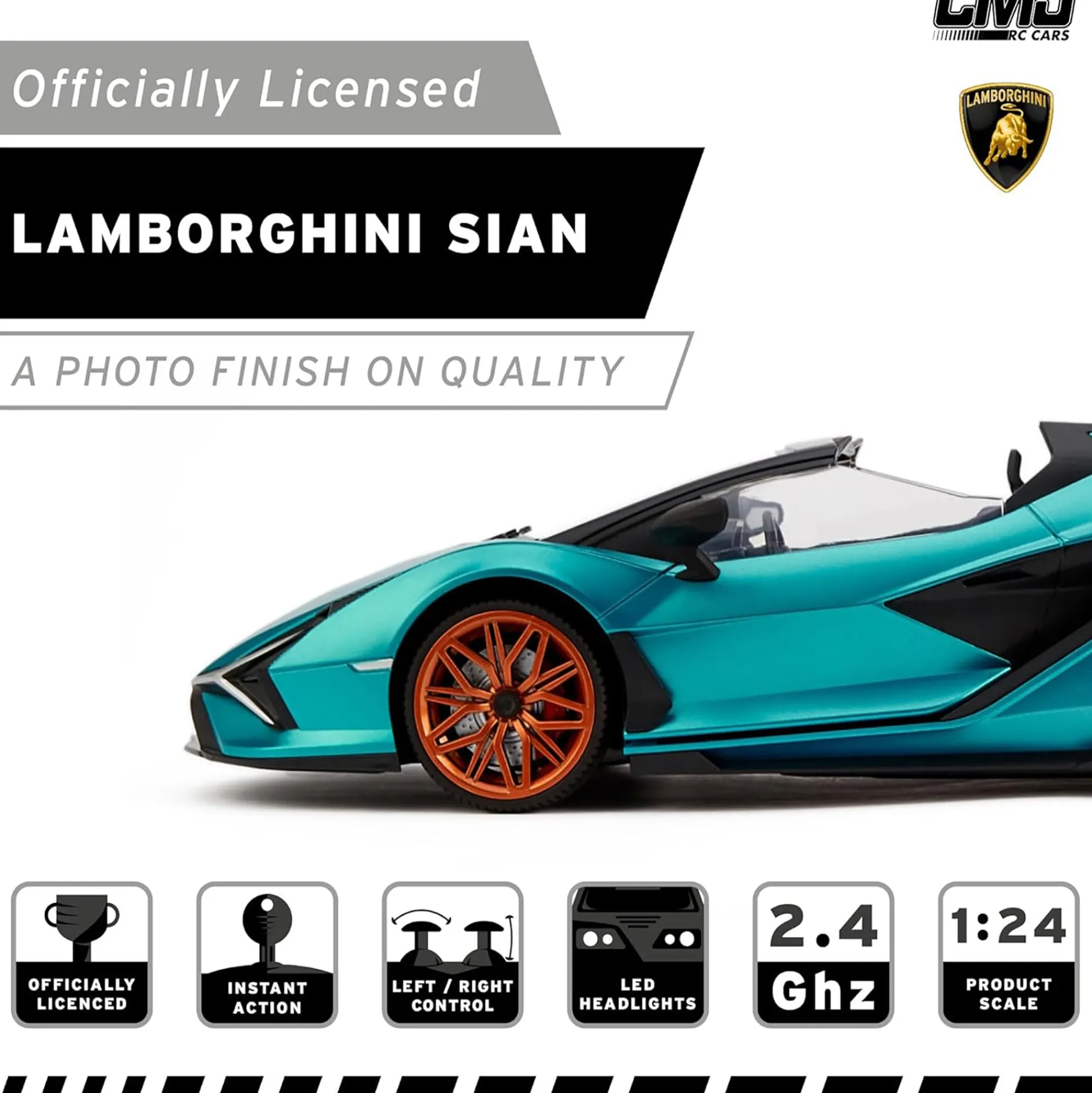 Flat River Group CMJ RC Cars Lamborghini Sián FKP 37 - Blue - 1:24 Scale Radio Control Vehicle with LED Headlights* Rc Cars & Flight