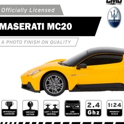 Flat River Group CMJ RC Cars: Maserati MC20 - 1:24 Scale Yellow Radio Control Sports Car with LED Headlights* Rc Cars & Flight