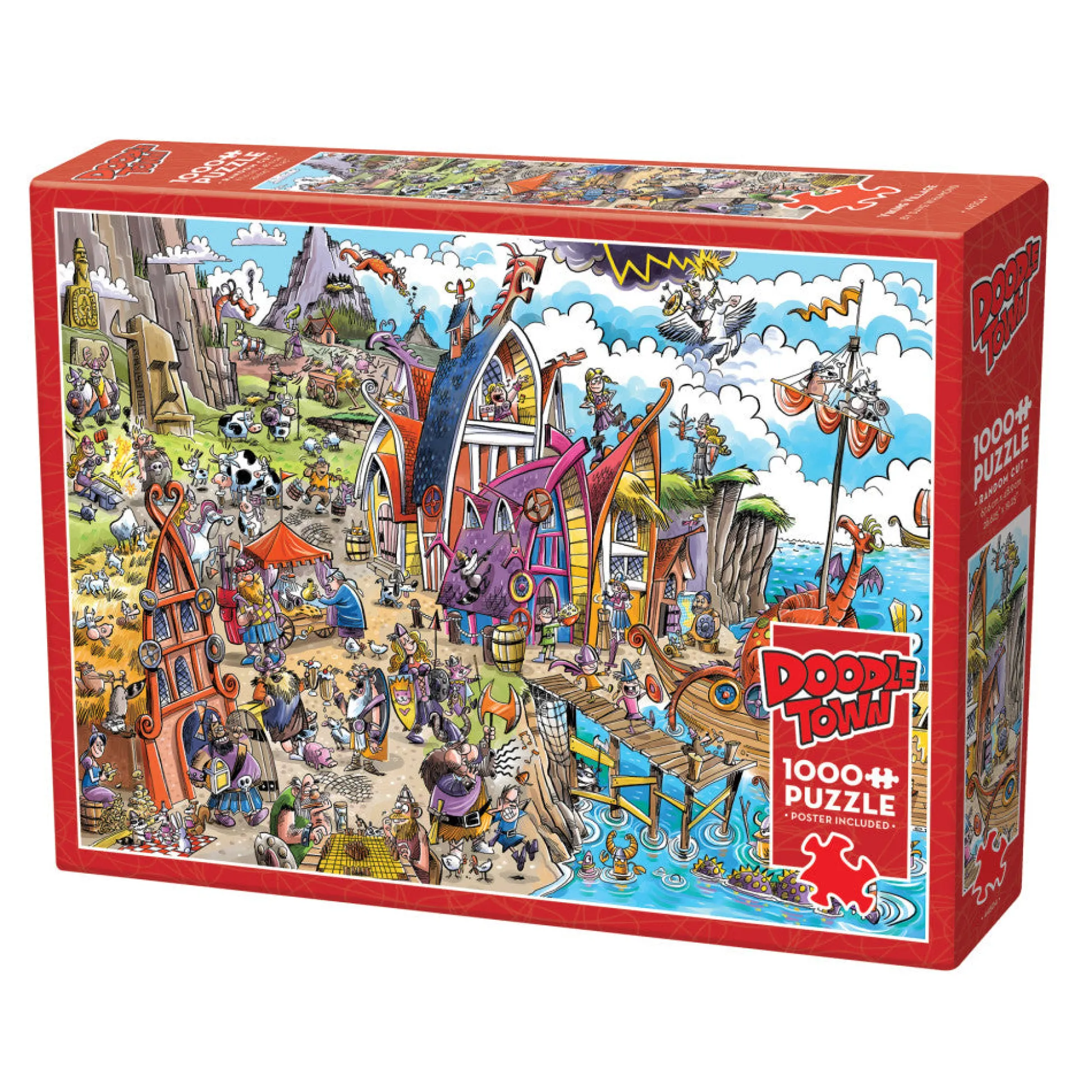 Flat River Group Cobble Hill DoodleTown: Viking Village 1000-Piece Jigsaw Puzzle* Puzzles
