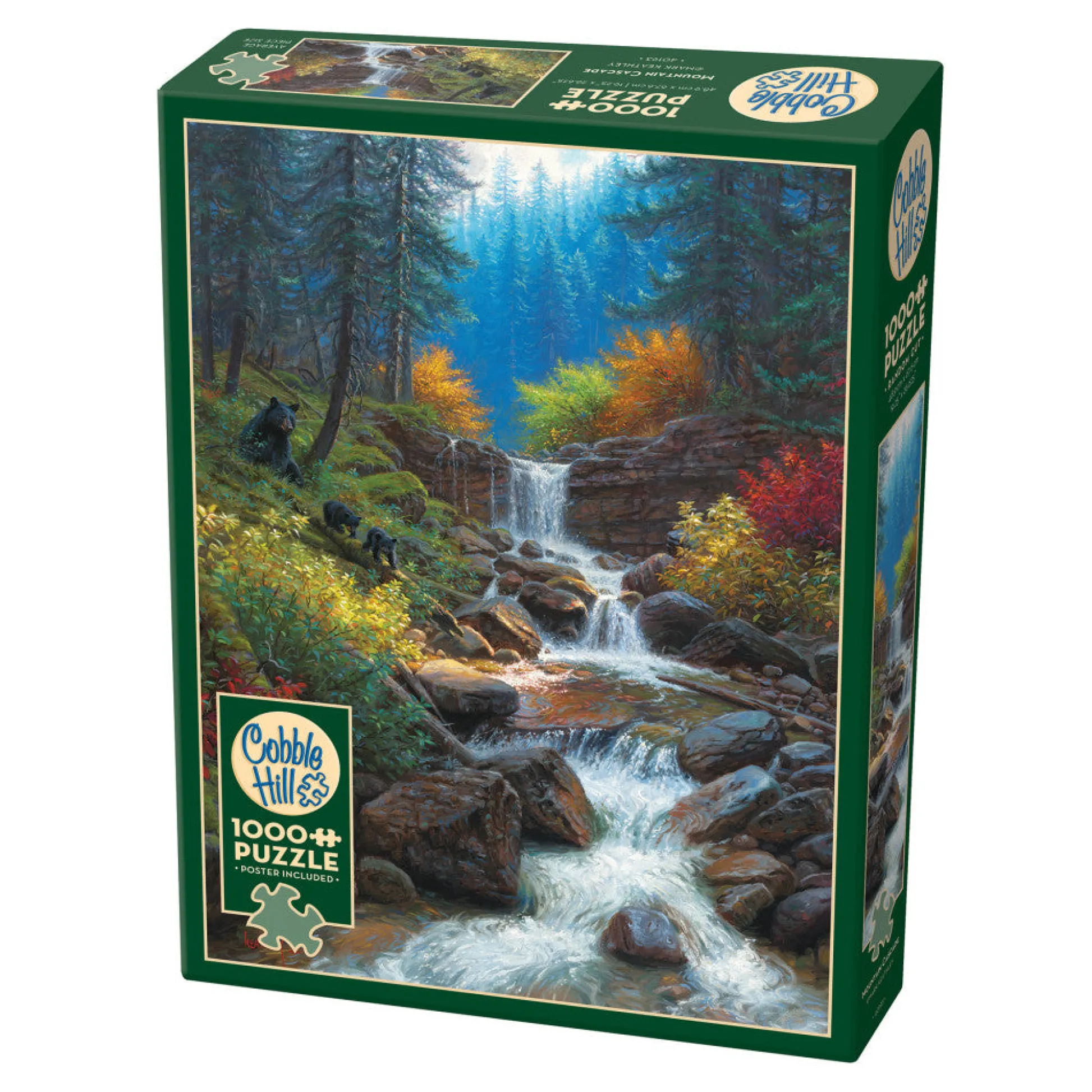 Flat River Group Cobble Hill Mountain Cascade 1000-Piece Jigsaw Puzzle - Reference Poster Included* Puzzles