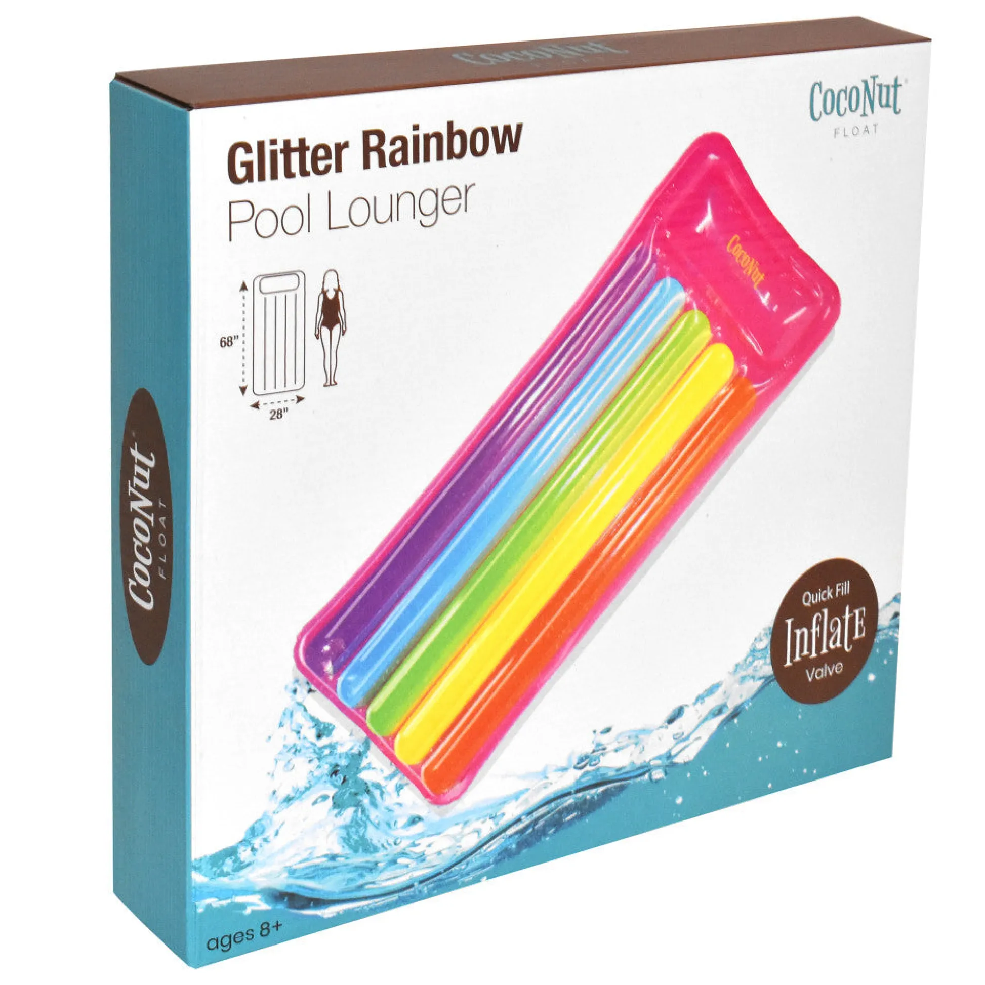 Flat River Group CocoNut Float Glitter Rainbow Pool Lounge - 68" x 28" Inflatable Water Raft* Swimming Pools & Water Toys